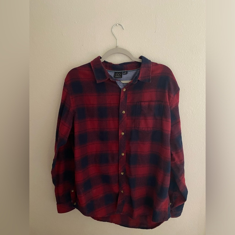 Burnside Men’s Long Sleeve Flannel, Size XL, Blue and Red, Excellent Condition